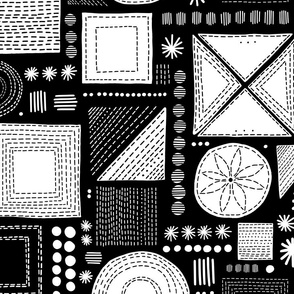 Embroidery geometrics in black (large)