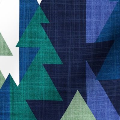 Large jumbo scale // Geo forest // oxford navy classic and electric blue pine and jade green geometric triangular pine trees