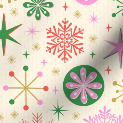  Retro Modern Snowflakes on a Cream Background
