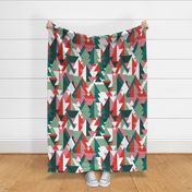 Large jumbo scale // Geo forest // vivid red carissma pink forest pine and jade green geometric triangular pine trees