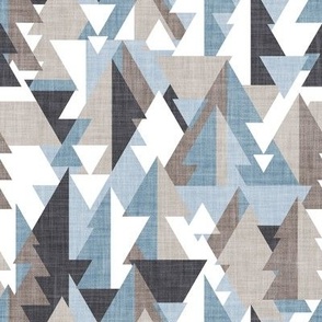 Small scale // Geo forest // pastel blue and almond frost brown and stark white geometric triangular pine trees