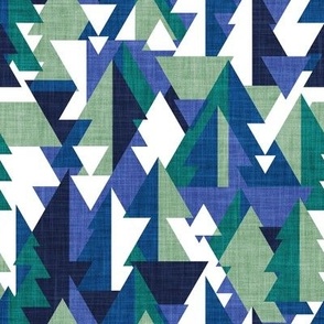 Small scale // Geo forest // oxford navy classic and electric blue pine and jade green geometric triangular pine trees