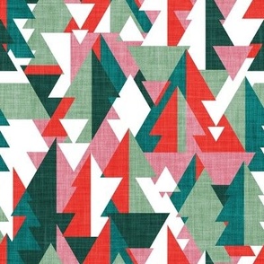Small scale // Geo forest // vivid red carissma pink forest pine and jade green geometric triangular pine trees