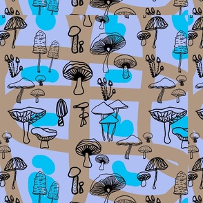 children's mushroom  blue _ tan print
