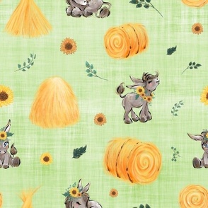 donkey sunflower green linen