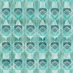 Geometric Deco Mist -- Aqua over Light Aqua Geometric Art Deco – 171dpi (88% of Full Scale)