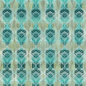 Geometric Deco Mist -- Aqua over Mint Green Geometric Art Deco – 171dpi (88% of Full Scale)