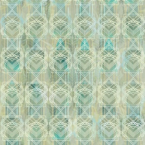 Geometric Deco Mist -- Mint Green over Aqua Mint Green Geometric Art Deco – 171dpi (88% of Full Scale)