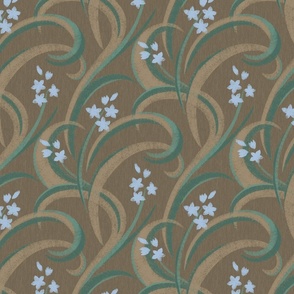 Blue Floral Stencil Brown