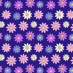 Pink and purple daisies on indigo)