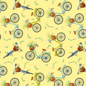 Springtime Bicycles and flowers on Yellow