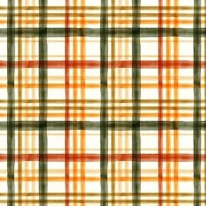 (small scale) Fall Plaid - Watercolor - thanksgiving - orange & green - C21