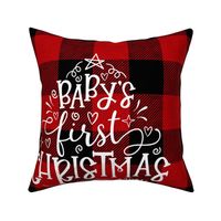 Baby's First Christmas Red Buffalo Plaid 18 inch square