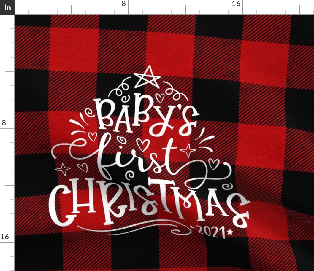 Baby's First Christmas Red Buffalo Plaid 18 inch square