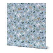 Butterfly silhouette in cool blue tones: medium scale for quilting, apparel and home accessories