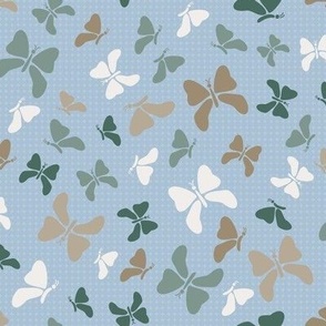 Butterfly silhouette in cool blue tones: medium scale for quilting, apparel and home accessories