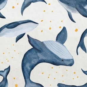 watercolor whales on grey with stars [6]