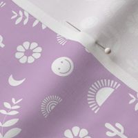 Boho smiley and leaves little sunshine and rainbows design for rainbow kids white on lilac purple SMALL