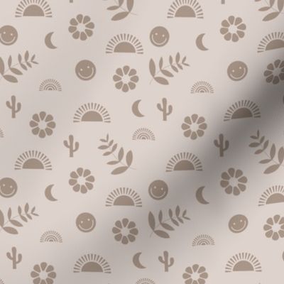 Boho smiley and leaves little sunshine and rainbows design for rainbow kids seventies latte beige SMALL