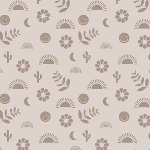 Boho smiley and leaves little sunshine and rainbows design for rainbow kids seventies latte beige SMALL