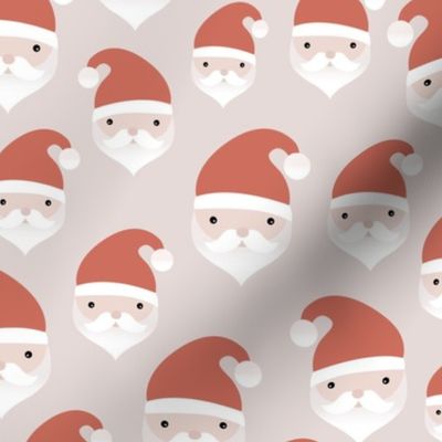 Little kawaii santa faces sweet christmas design minimalist kids pattern beige red 