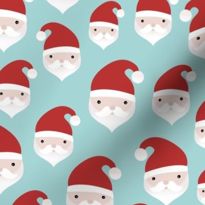 Little kawaii santa faces sweet christmas design minimalist kids pattern red teal blue