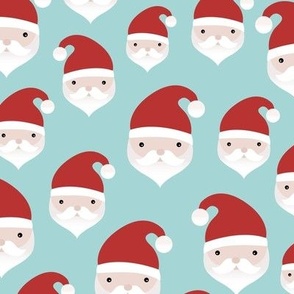 Little kawaii santa faces sweet christmas design minimalist kids pattern red teal blue