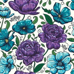 Blue and Purple Flower Garden / Large Scale