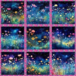 6" CHECKERBOARD MEADOW FLOWERS AT NIGHT FLWRHT