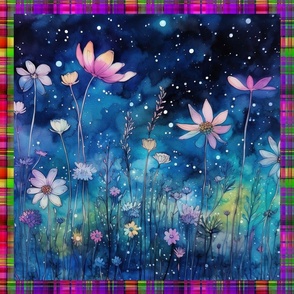 PANEL MEADOW FLOWERS AT NIGHT MADRAS PLAID 12 FLWRHT