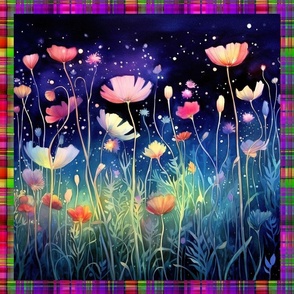 PANEL MEADOW FLOWERS AT NIGHT MADRAS PLAID 11 FLWRHT