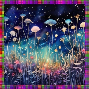 PANEL MEADOW FLOWERS AT NIGHT MADRAS PLAID 12 FLWRHT