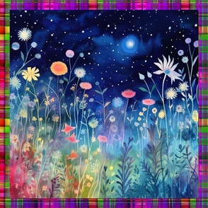 PANEL MEADOW FLOWERS AT NIGHT MADRAS PLAID 8 FLWRHT