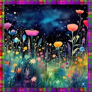 PANEL MEADOW FLOWERS AT NIGHT MADRAS PLAID 7 FLWRHT