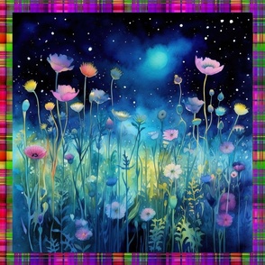 PANEL MEADOW FLOWERS AT NIGHT MADRAS PLAID 5 FLWRHT