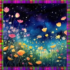 PANEL MEADOW FLOWERS AT NIGHT MADRAS PLAID 3 FLWRHT