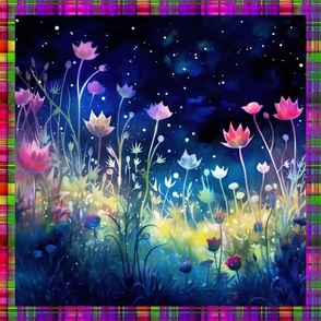 PANEL MEADOW FLOWERS AT NIGHT MADRAS PLAID 1 FLWRHT