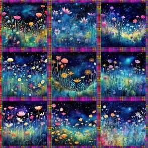 6" CHECKERBOARD MEADOW FLOWERS AT NIGHT MADRAS PLAID FLWRHT