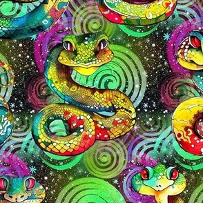 FUN PSYCHEDELIC SNAKES ON SWIRLS DAY RAINBOW GREEN TURQUOISE FLWRHT