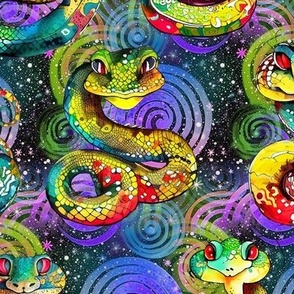 FUN PSYCHEDELIC SNAKES ON SWIRLS NIGHT RAINBOW BLUE PURPLE FLWRHT