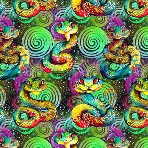 SMALL FUN PSYCHEDELIC SNAKES ON SWIRLS DAY RAINBOW GREEN TURQUOISE FLWRHT