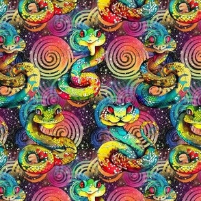 SMALL FUN PSYCHEDELIC SNAKES ON SWIRLS MULTICOLOR RAINBOW FLWRHT