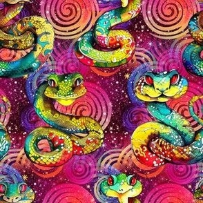 SMALL FUN PSYCHEDELIC SNAKES ON SWIRLS SUNSET RAINBOW RED PINK FLWRHT