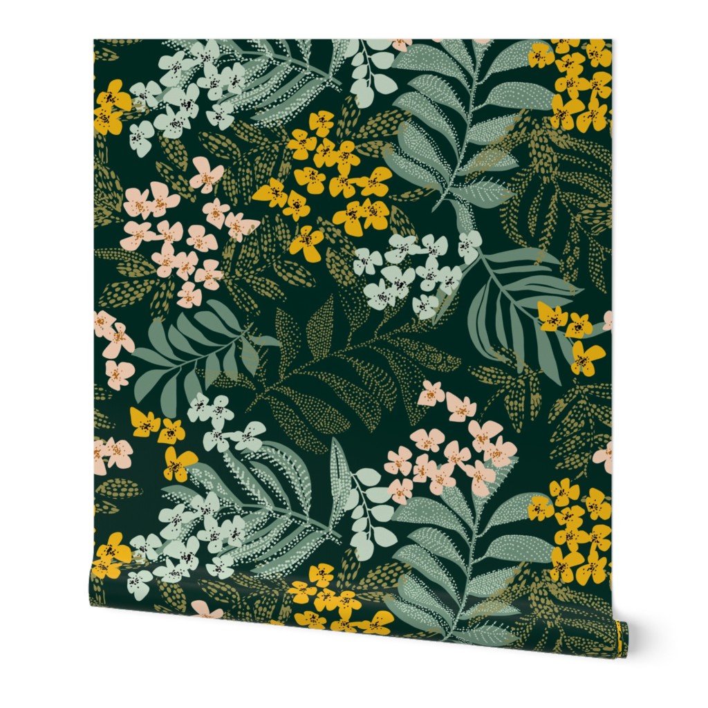 autumn leaves emerald Wallpaper | Spoonflower