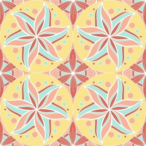 Circle Mandala Tiles coral peach lemon mint - jumbo scale