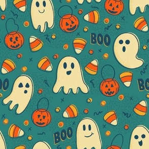Candy Corn Ghosts // trick or treat candy corn cute  ghost halloween pattern fabric