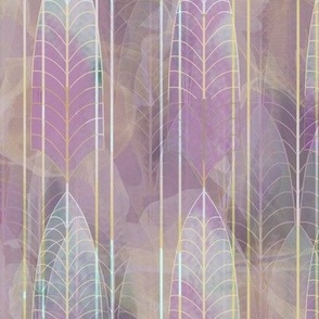 Stripe over Pink Art Deco Leaf Skeltons -- Art Deco Abstract Landscape