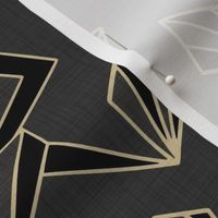 Art Deco Geometric -Large - Linen-Texture - Black, Gold, Grey,