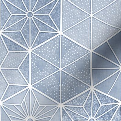 Sashiko Blue Gray Small- Japanese Geometric  Wallpaper- Asanoha- Seigaiha- Japandi- Soothing Neutral- Slate- Light Indigo- Denim