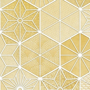 Sashiko Golden Yellow Large- Asanoha- Seigaiha- Japanese Geometric Wallpaper- Japandi Home -Gold- Golden Yellow- Sunshine Gender Neutral Nursery